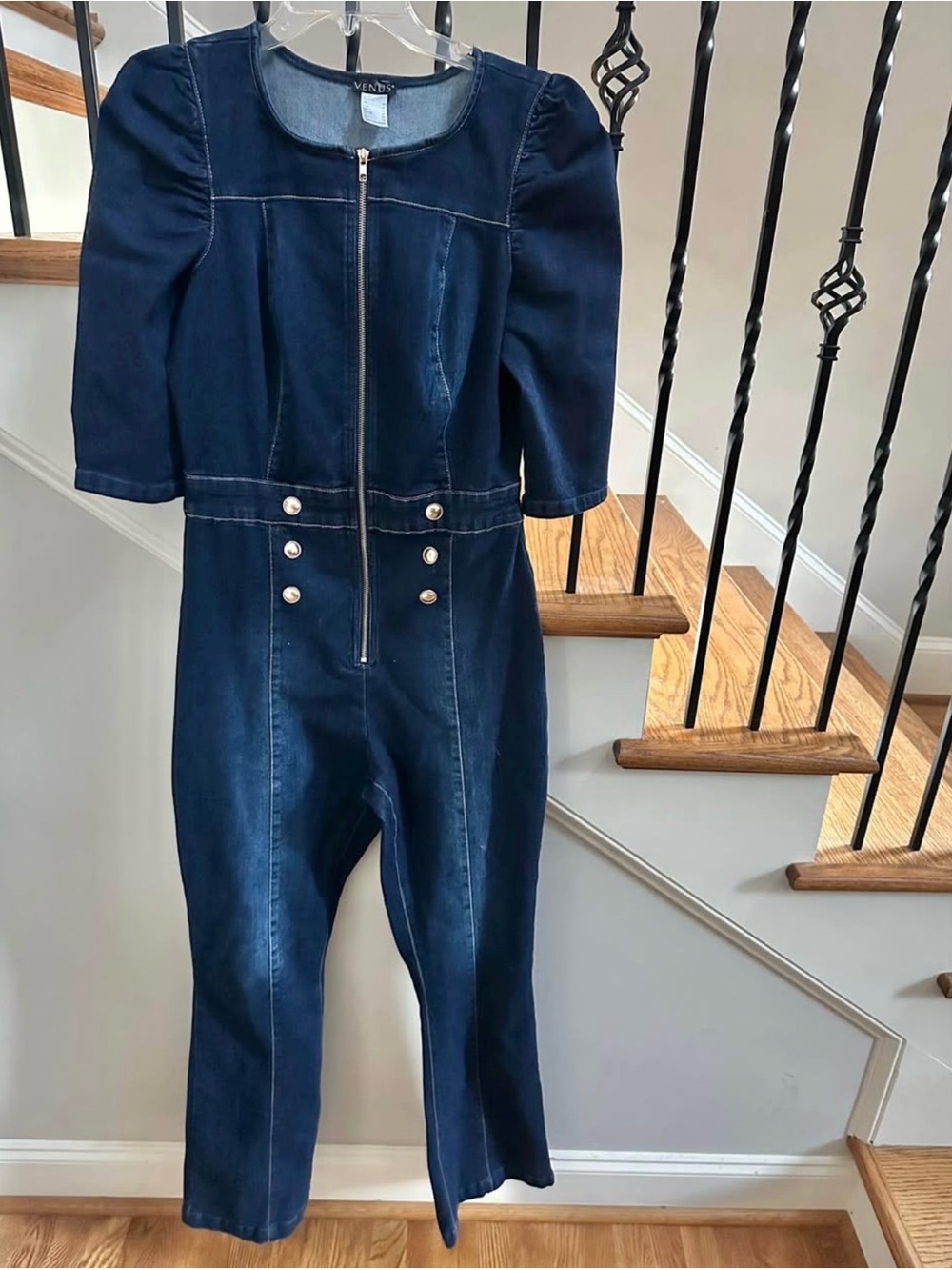 VENUS Dark Blue Denim Kids One-Piece Jumpsuit with Front Zip